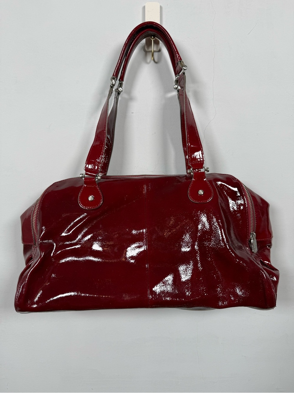 VTG Liz Claiborne Cherry Red 100% Cowhide Leather Shoulder Bag Satchel Y2K
